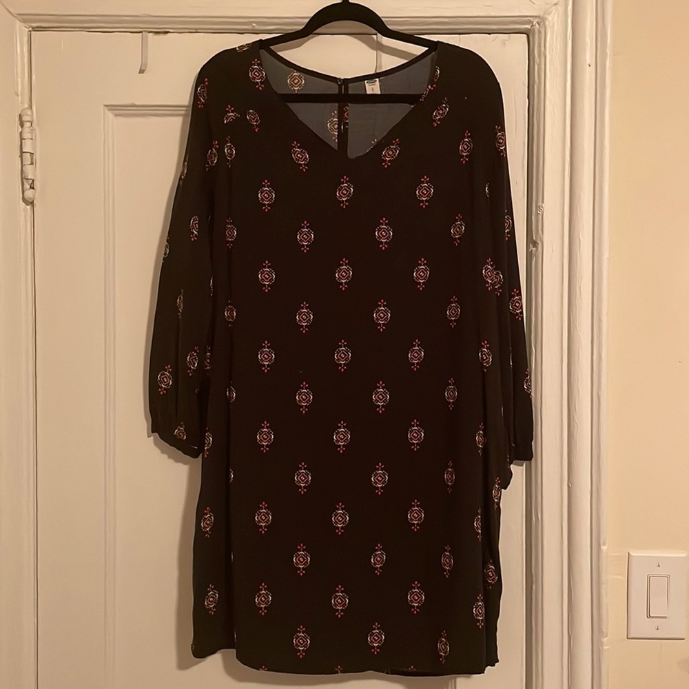 Black, tribal print cotton dress. Size large.